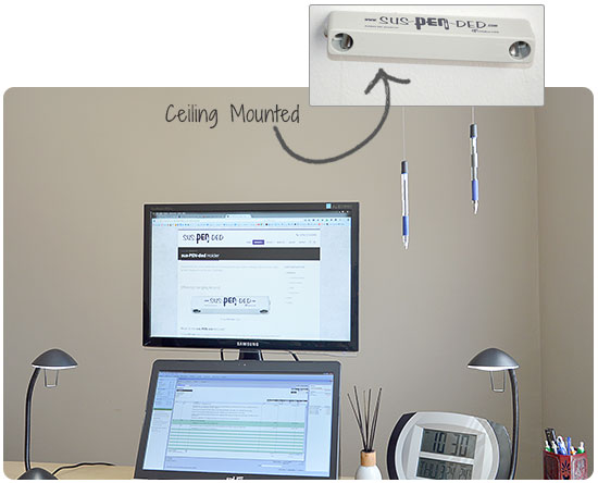 The sus-PEN-ded holder in a home office environment